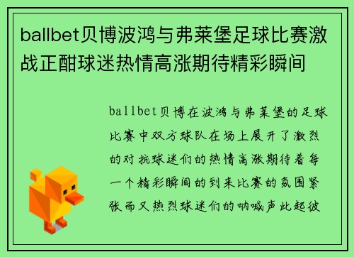 ballbet贝博波鸿与弗莱堡足球比赛激战正酣球迷热情高涨期待精彩瞬间